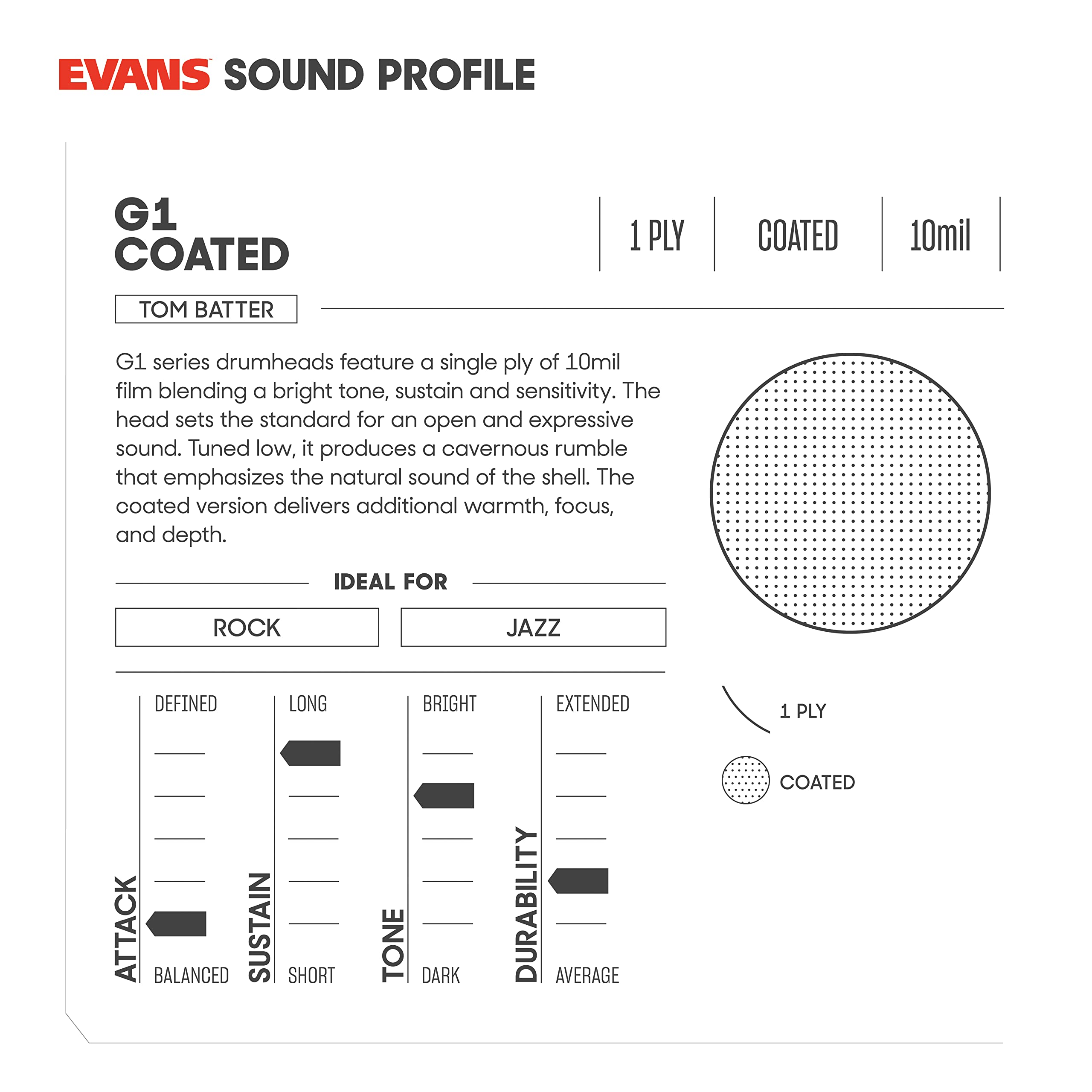 Evans Drum Heads   G1 Coated Tom Drumhead, 6 Inch